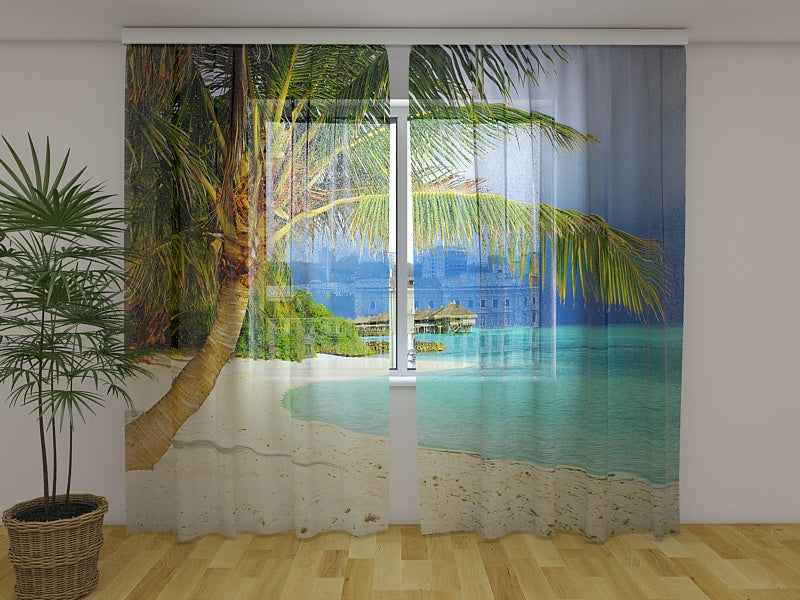 Photo Curtain Tropical Beach with Palms