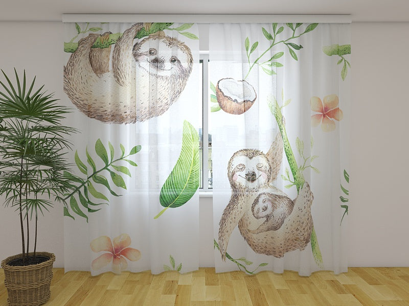 Photo Curtain Watercolor Cute Sloths