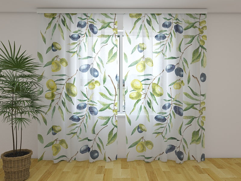 Photo Curtain Watercolor Olive Branches