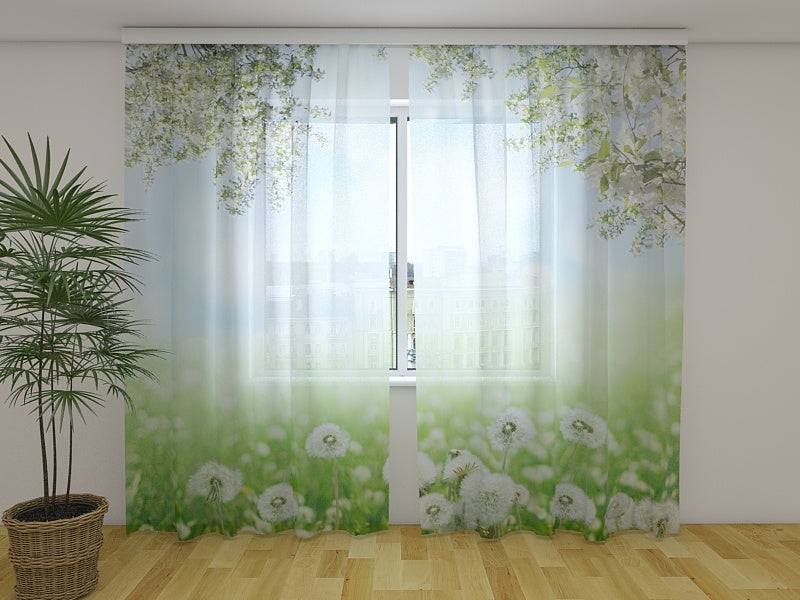 Photo Net Curtain White Dandelions - Wellmira