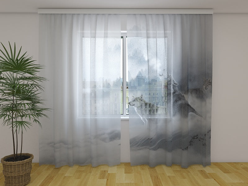 Photo Curtain Wolves in Mist