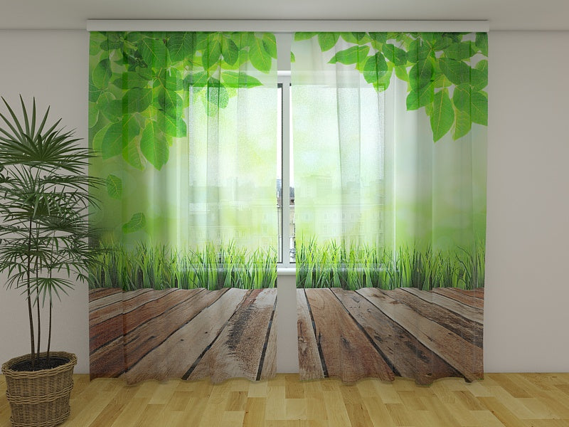 Photo Curtain Wooden Walkway to Nature