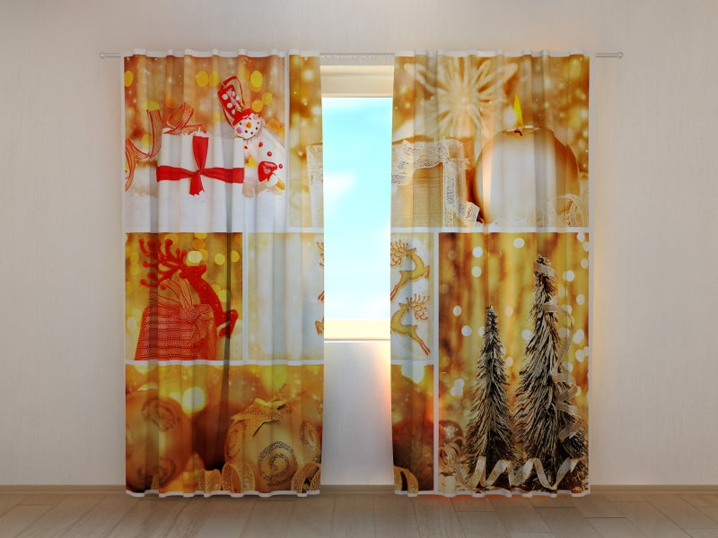 Photo Curtain Golden Christmas Collage