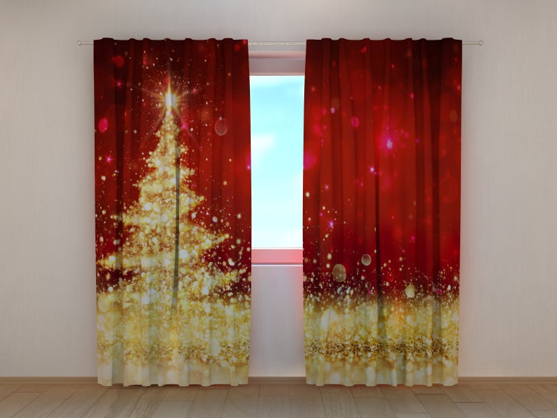 Photo Curtain Golden Shining Christmas Tree