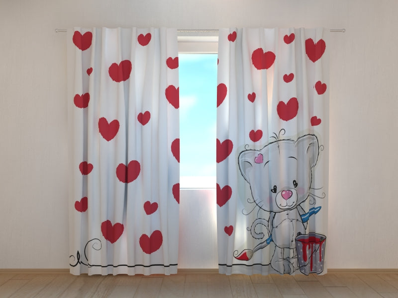 Photo Curtain Kitten and Hearts