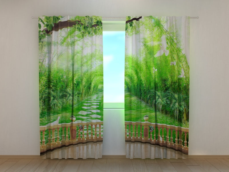 Rideau Photo Jolie Terrasse et Colombes Blanches