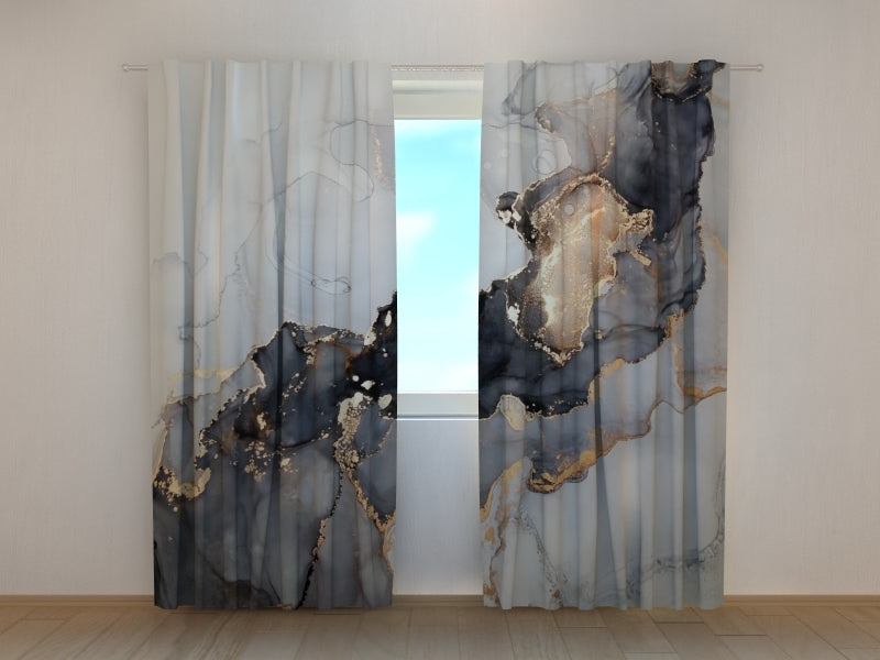 Photo Curtain Luxury marble in Black, Gray, and Gold
