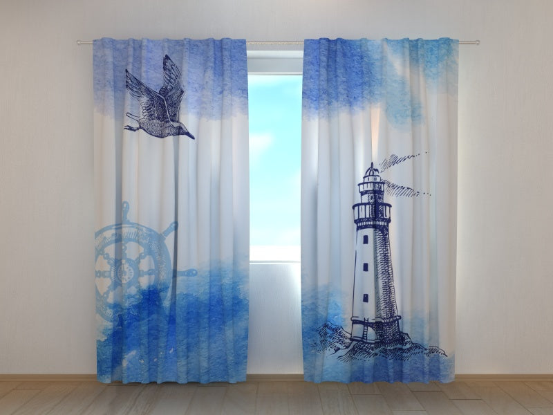 Photo Curtain Nautical Watercolor Illustration