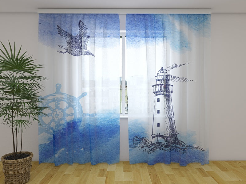 Photo Curtain Nautical Watercolor Illustration