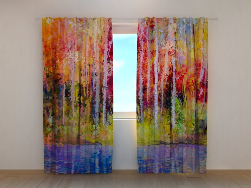 Photo Curtain Oil Painting Colorful Autumn Trees