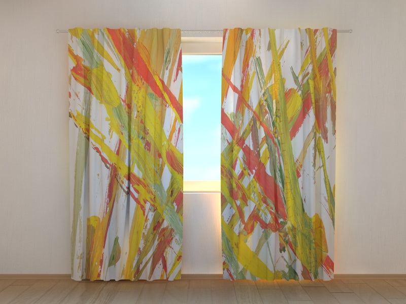 Photo Curtain Orange Abstract Brush Painting