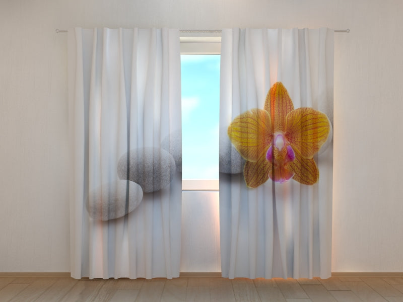Rideau photo Orchidée Orange sur Pierres Spa