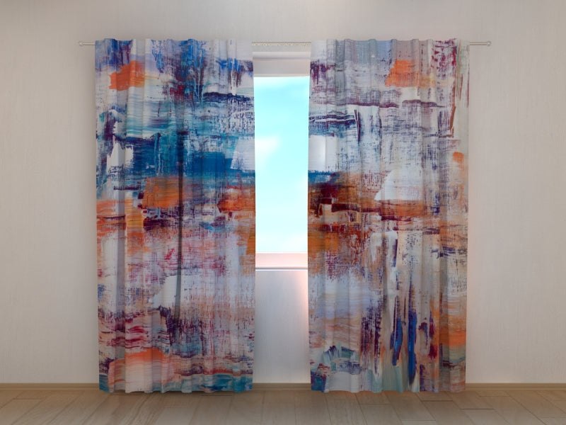 Photo Curtain Orange and Blue Abstract Painting