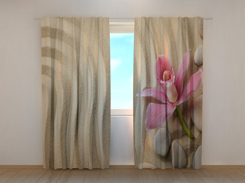 Photo Curtain Orchid and Spa Stones on Sand