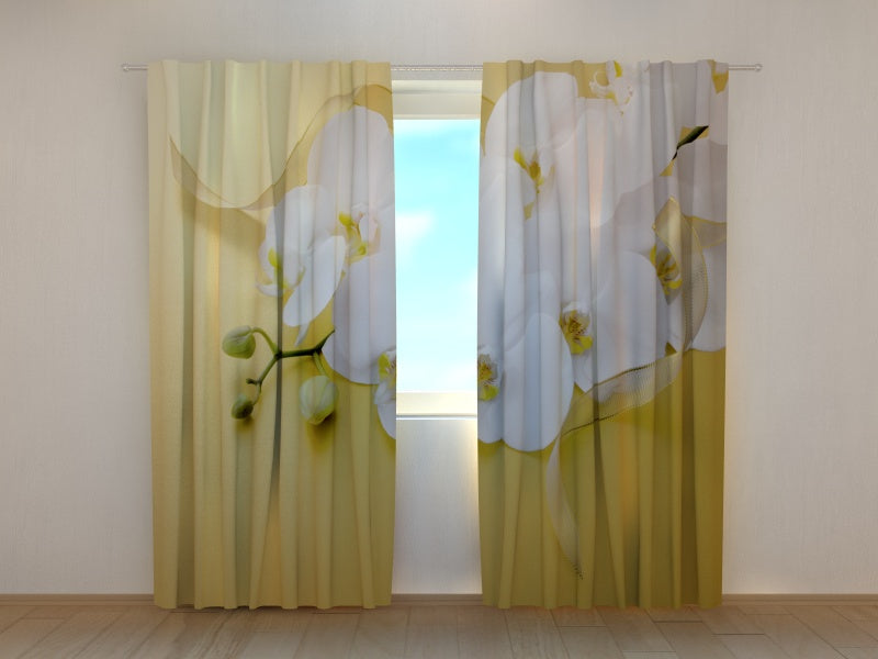 Photo Curtain Orchids on Gold