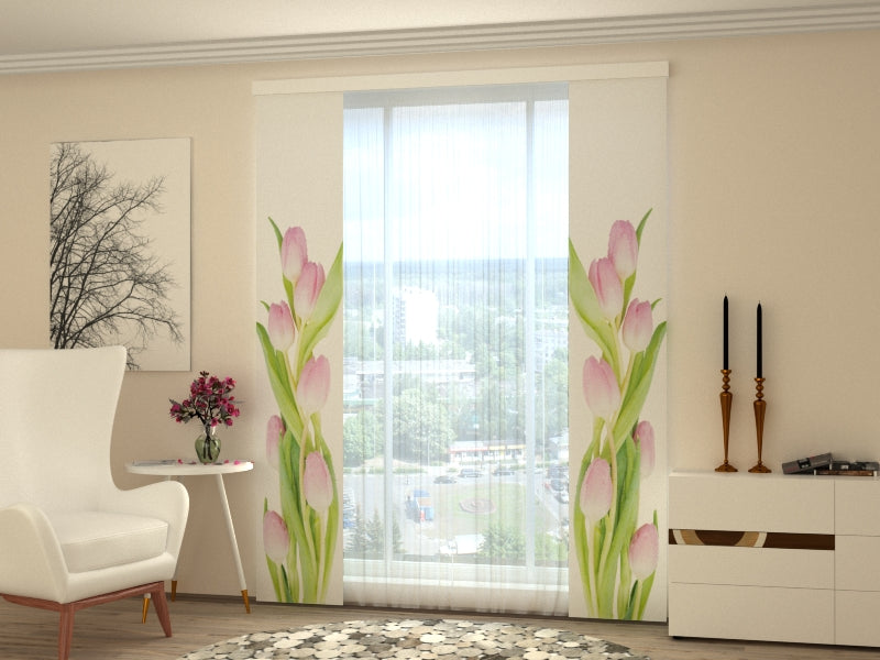 Set of 2 Panel Curtains Amazing Pink Tulips - Wellmira