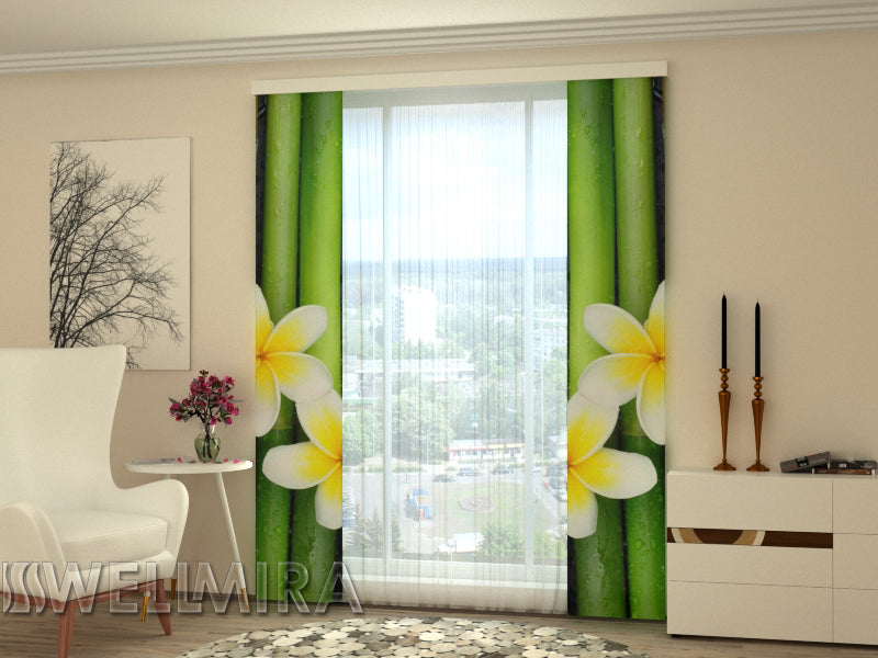 Set of 2 Panel Curtains Bamboo and Plumeria - Wellmira