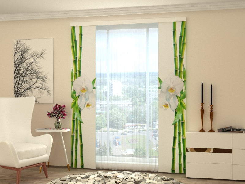 Sliding Panel Curtain Bamboo and White Orchid