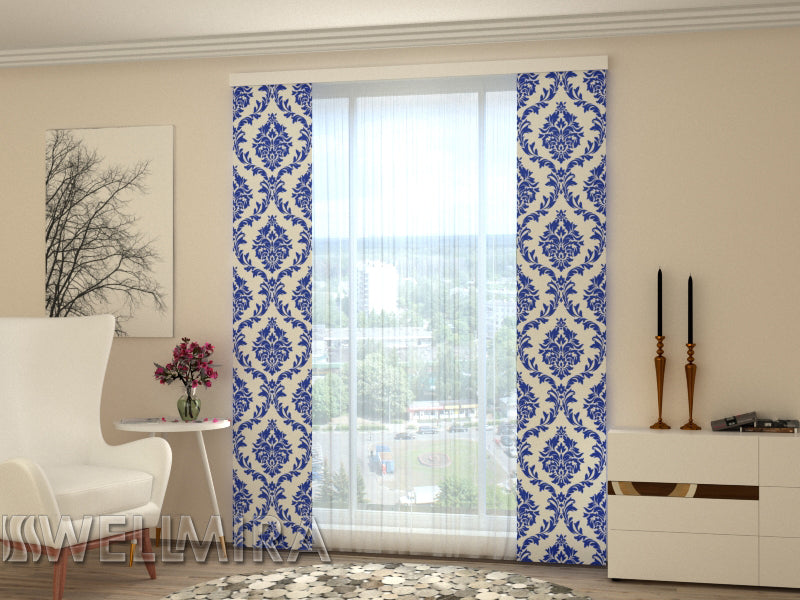 Set of 2 Panel Curtains  Blue Ornament - Wellmira