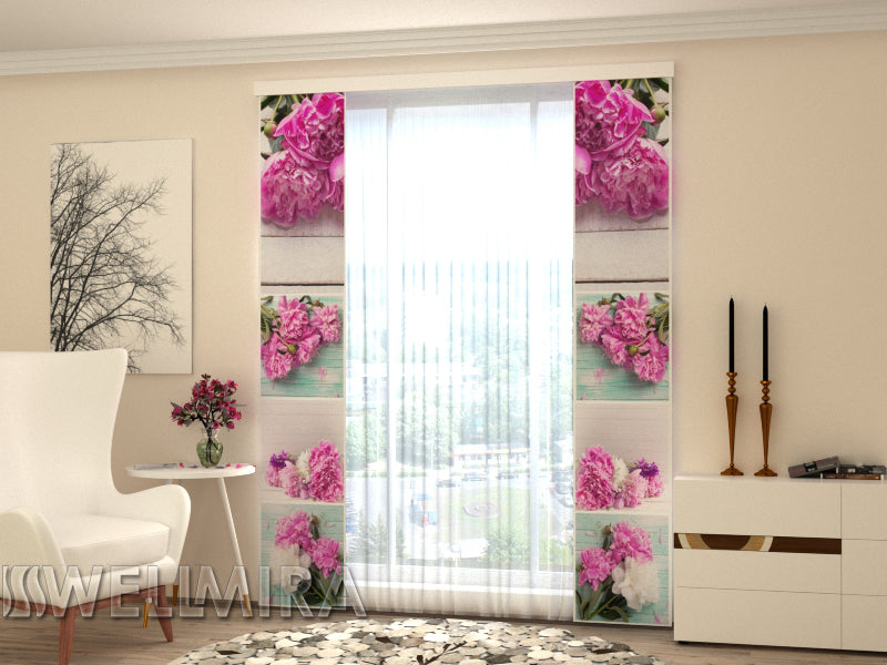 Set of 2 Panel Curtains  Collage Peonies - Wellmira