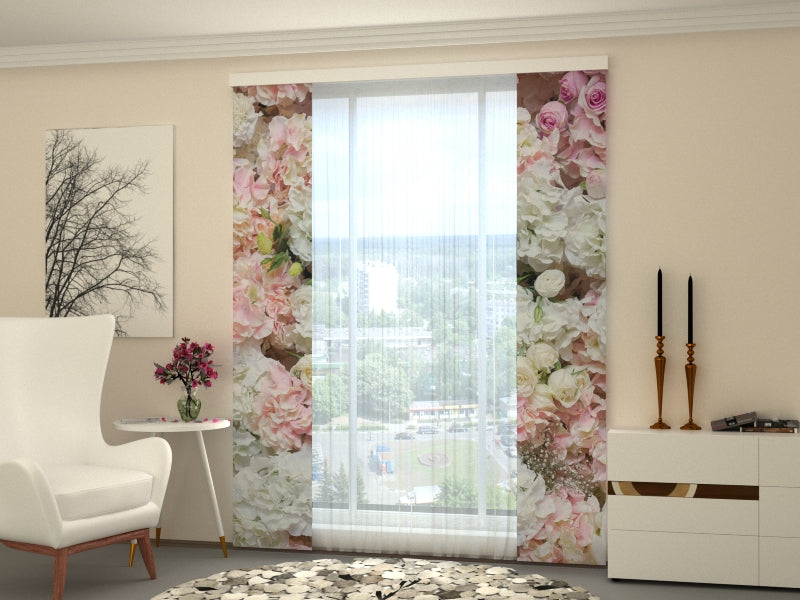 Set of 2 Panel Curtains Flowers Background