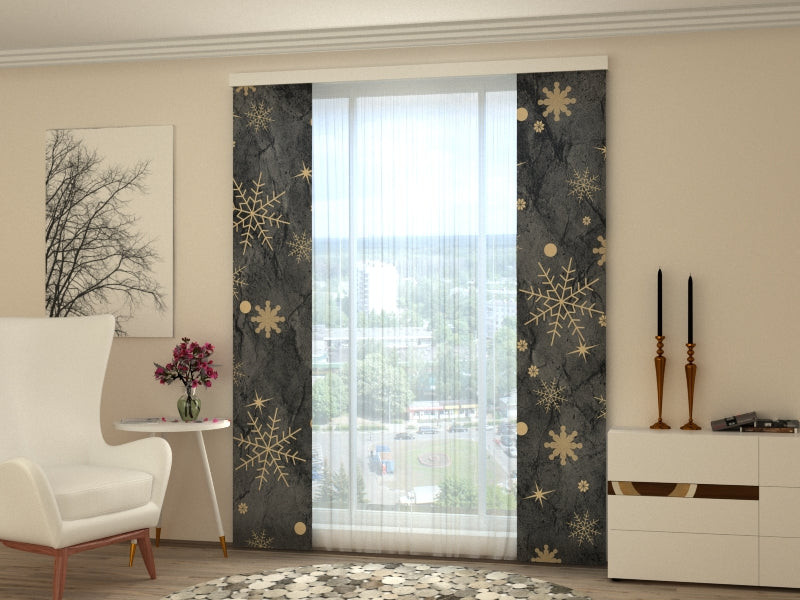 Set of 2 Panel Curtains Golden Snowflakes - Wellmira