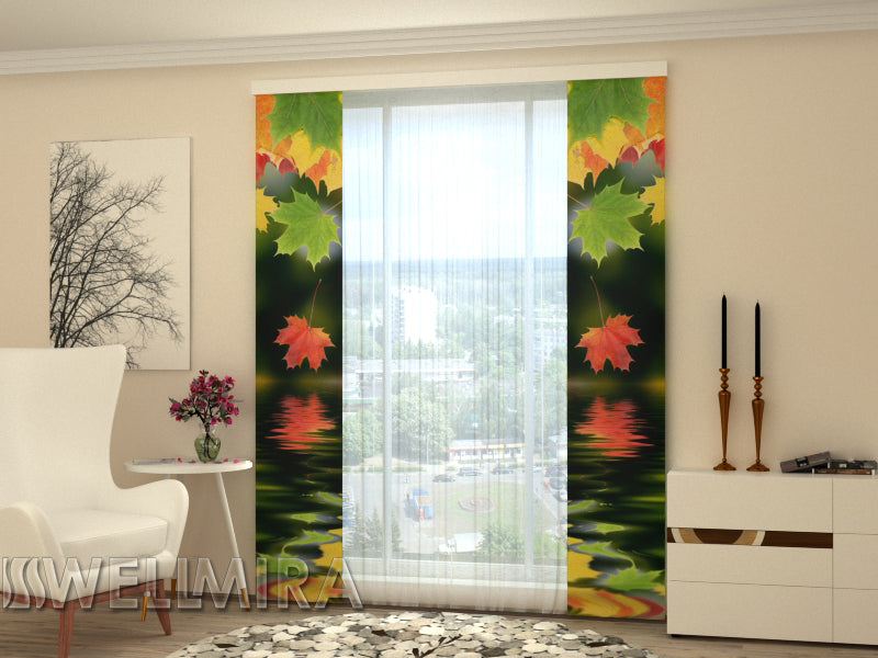 Set of 2 Panel Curtains Leaves over the Water - Wellmira