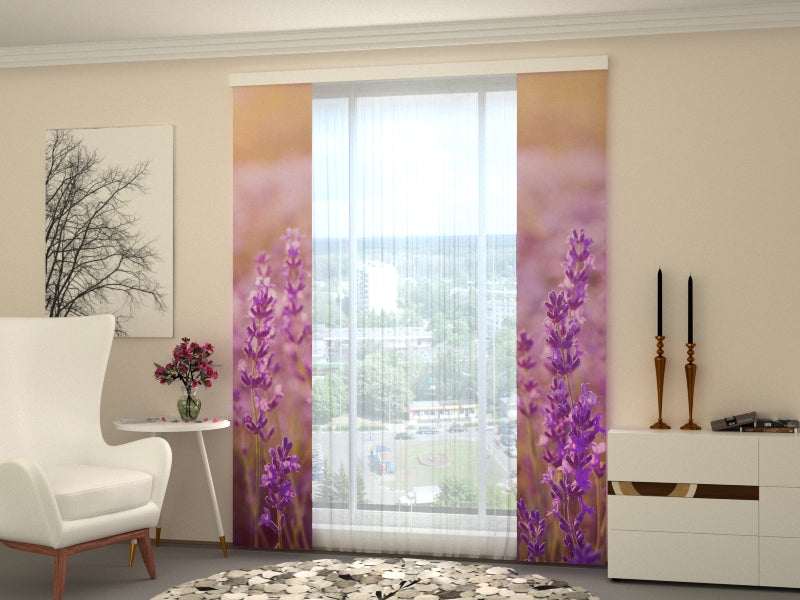 Set of 2 Panel Curtains Sunset over a Lavender Field