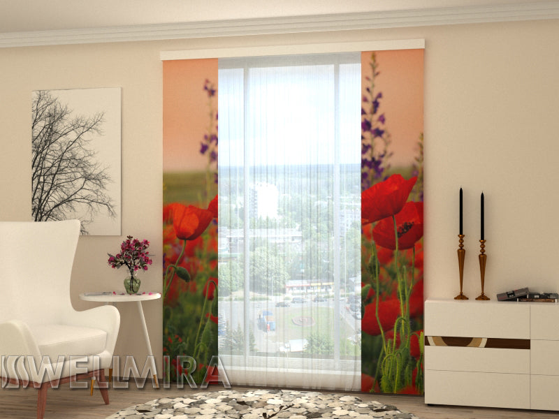 Set of 2 Panel Curtains Wonderful Poppies - Wellmira