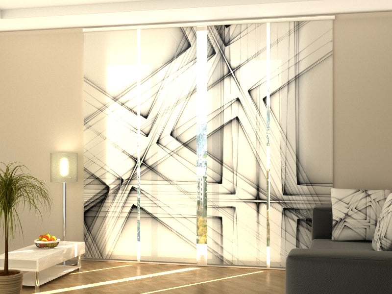 Rideau à panneaux coulissants Lignes noires et blanches abstraites