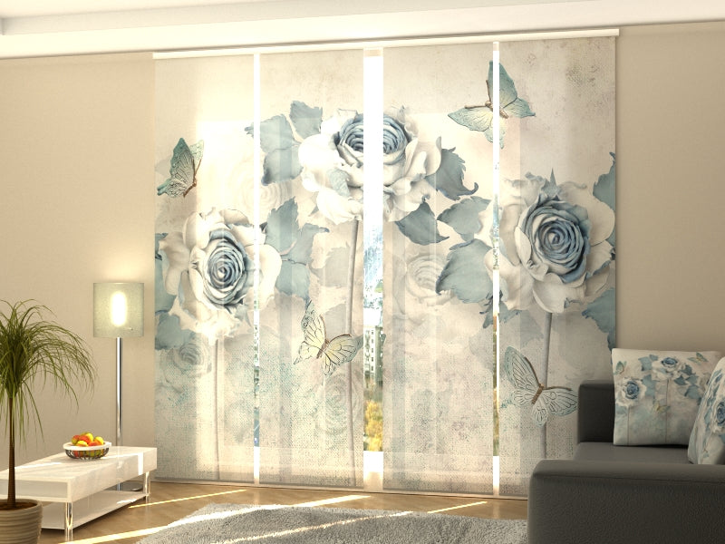 Sliding Panel Curtain Abstract Butterflies and Roses