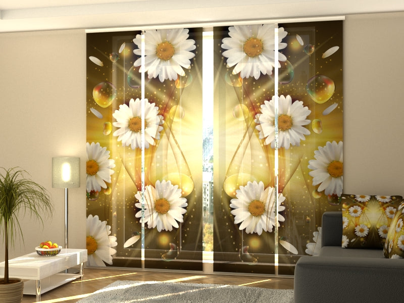 Sliding Panel Curtain Abstract Chamomile Flowers