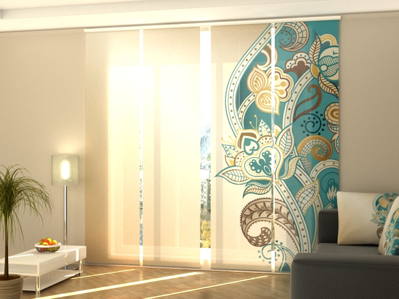 Sliding Panel Curtain Abstract Floral Pattern