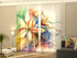 4-Panel Curtains Kit with 4-Track Rail, Abstract Floral Watercolor Painting at Canvas, Size: 60x300 cm