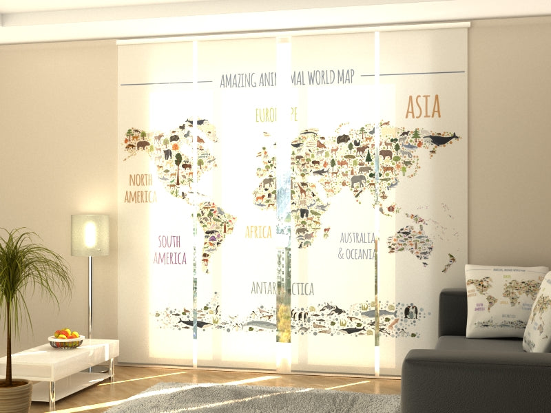 Sliding Panel Curtain Amazing Animals Kids Map