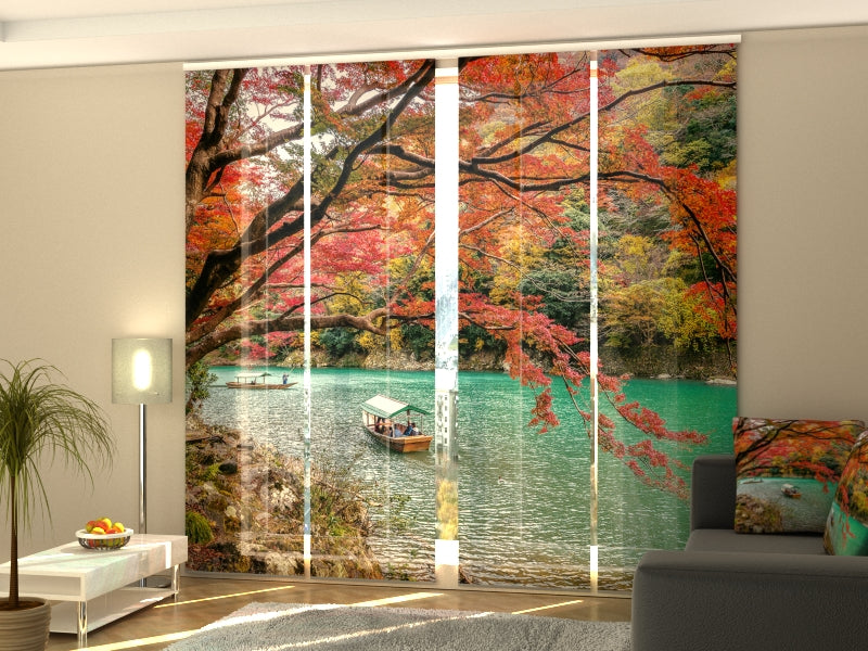 Sliding Panel Curtain Autumn Forest in Kyoto - Wellmira
