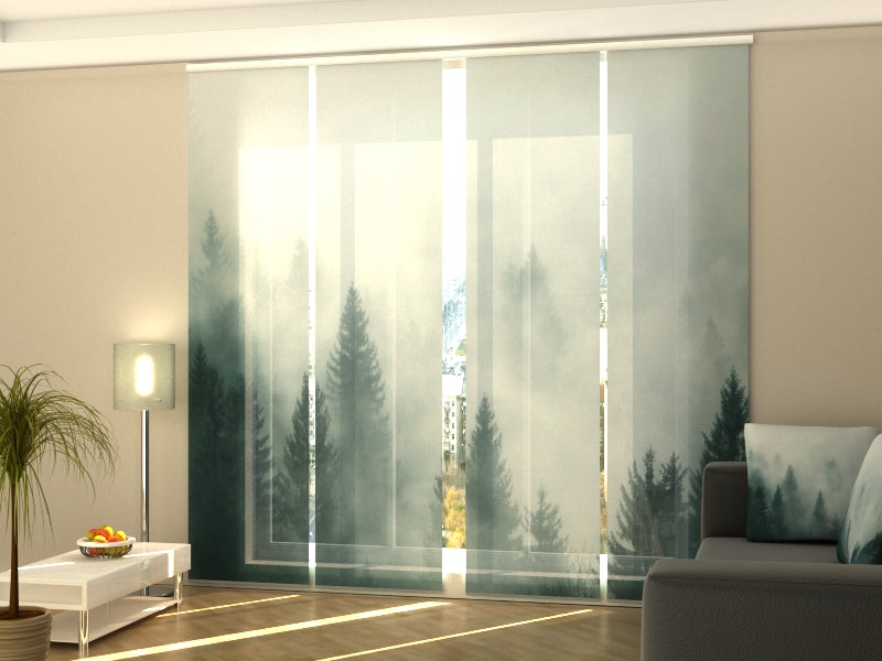 Set of 4 Panel Curtains Beautiful Fog in the Forest