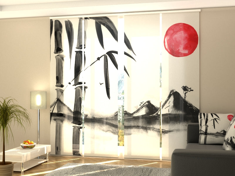 Sliding Panel Curtain Beautiful Japanese Watercolor - Wellmira