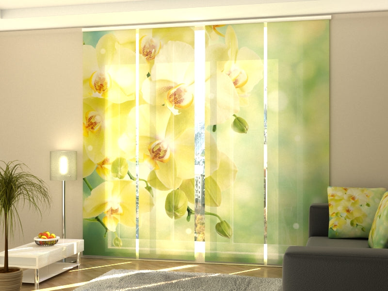 Sliding Panel Curtain Beautiful Lemon Orchids - Wellmira