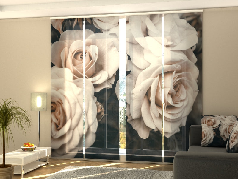 Sliding Panel Curtain Beautiful Pastel Roses in the Garden - Wellmira