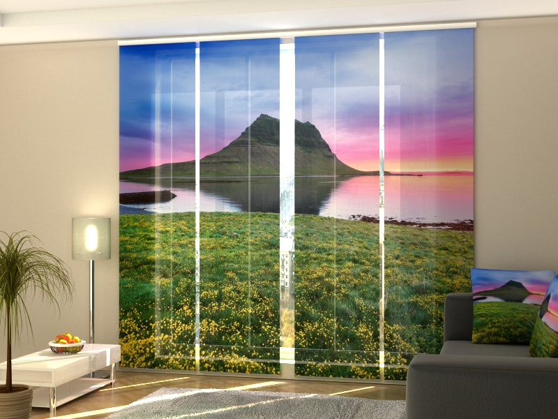 Sliding Panel Curtain Beautiful Sunset in Iceland - Wellmira
