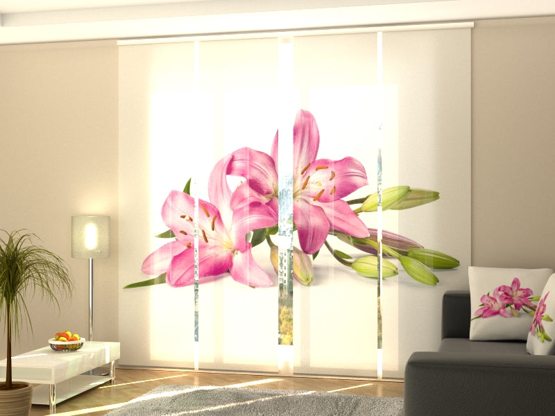 Sliding Panel Curtain Big Pink Lilies - Wellmira