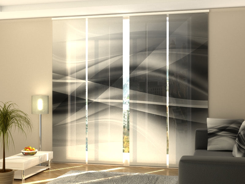 Sliding Panel Curtain Black and White Abstractions Waves - Wellmira