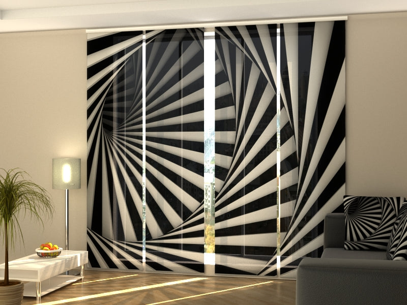 Sliding Panel Curtain Black and White Spiral - Wellmira