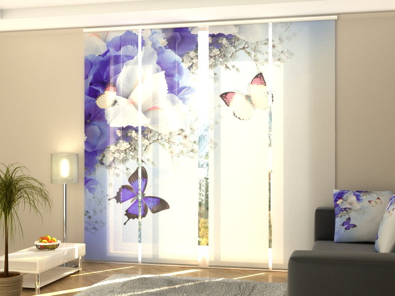 Set of 4 Panel Curtains Blue Irises