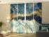 Set of 4 Panel Curtains Blue Marble with Golden Glitter