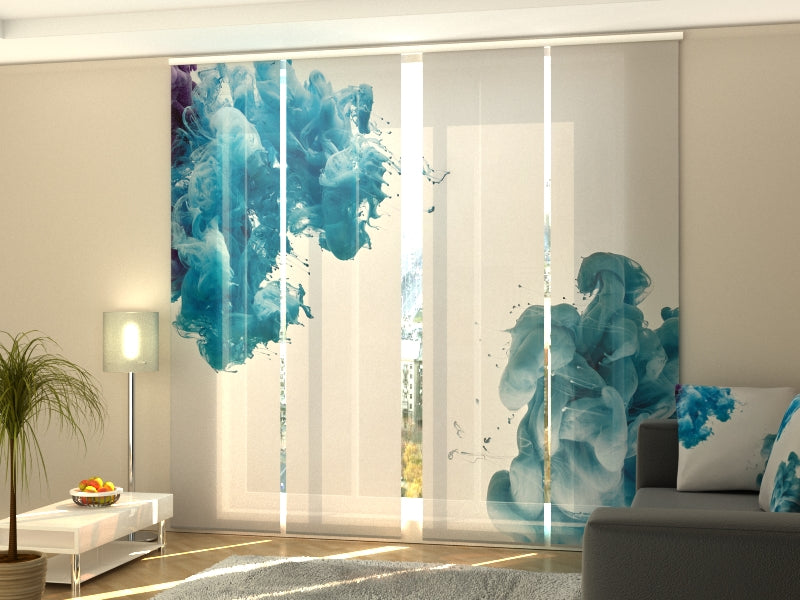 Set of 4 Panel Curtains Blue Splashes of Paint