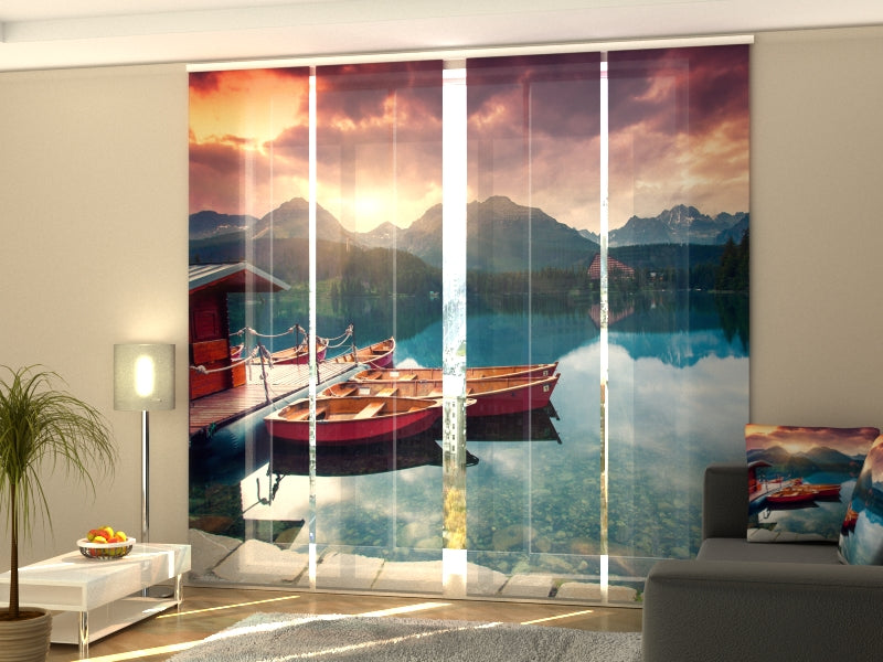 Set of 4 Panel Curtains Boats near the Pier