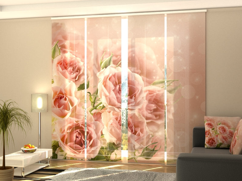 Set of 4 Panel Curtains Bouquet of Delicate Roses