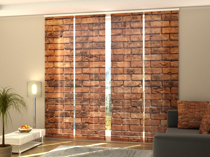 Set of 4 Panel Curtains Brick Brown Wall